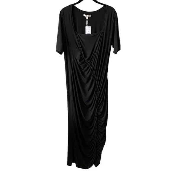 WAYF Rigby Ruched Midi Dress in Black - Picture 2 of 11